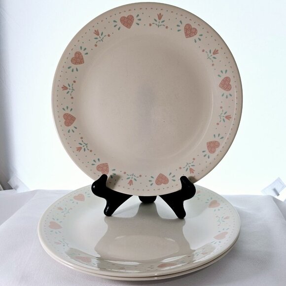 Corelle Forever Yours Dinner Plates 10" set of 3 pink hearts tulip floral - Picture 2 of 8